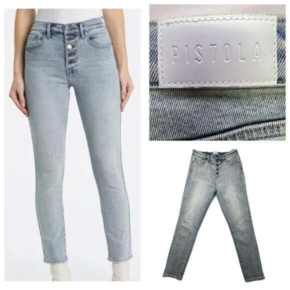 Pistola Cara Jeans 29 | High Rise Button Fly Light Vintage Wash Tapered Ankle - Picture 1 of 11